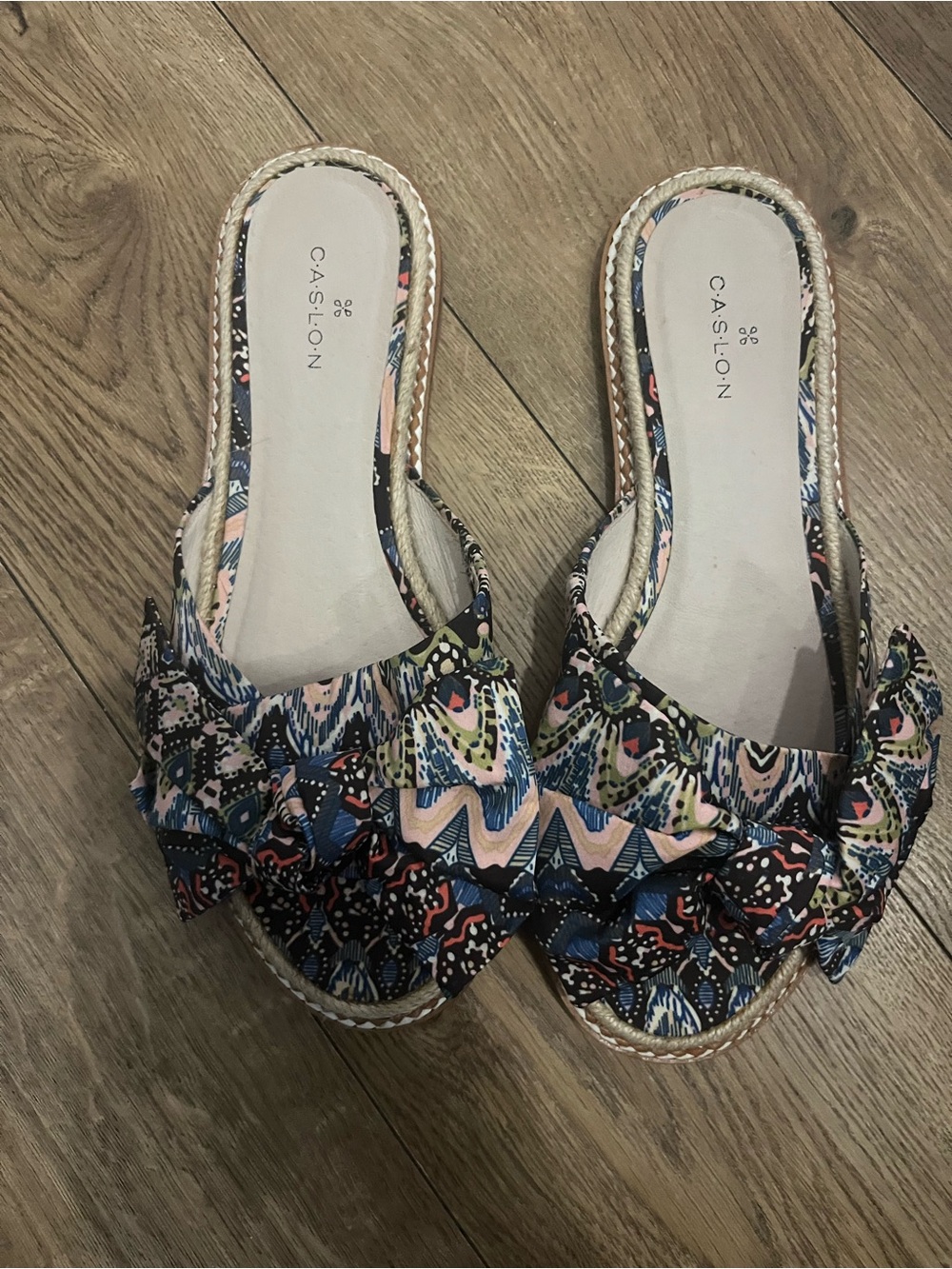 Caslon Multicolor Patterned Ruffle Slide Sandals - Blue, Pink, Green